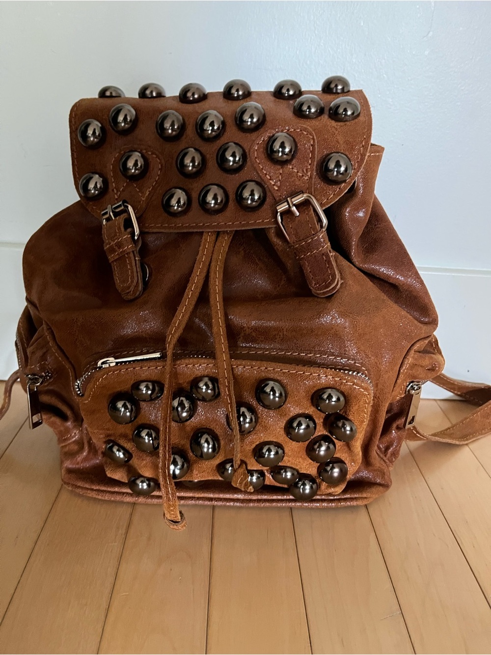 Free People x Stefano Ghilardi Brown Studded Leather Backpack - Picture 5 of 13